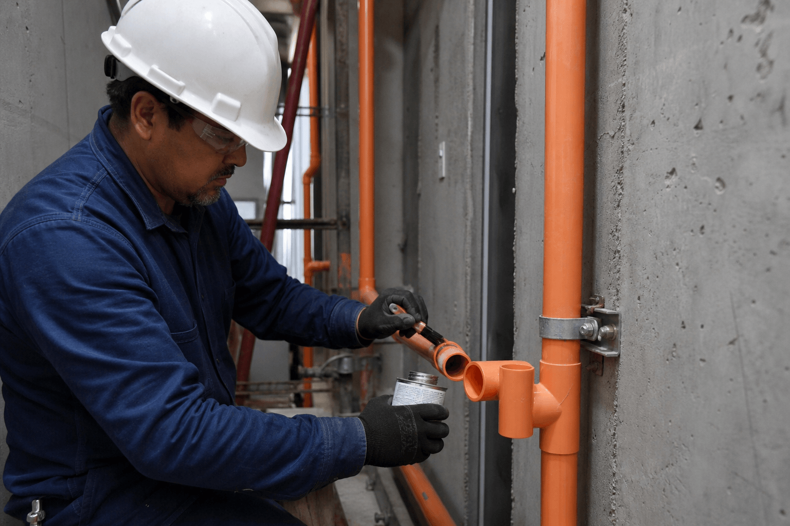 Instalación de CPVC naranja BlazeMaster en ducto residencial