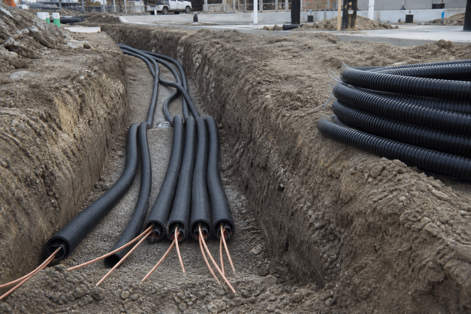 Conduit PEAD corrugado protegiendo cableado subterráneo