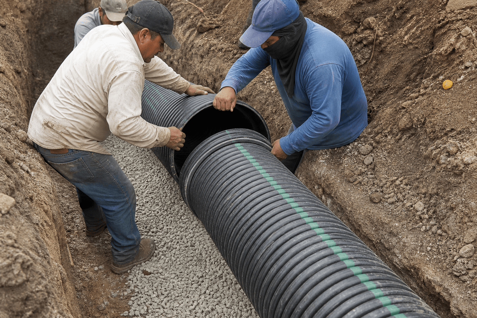 Unión espiga-campana de tubería PEAD sanitaria en zanja