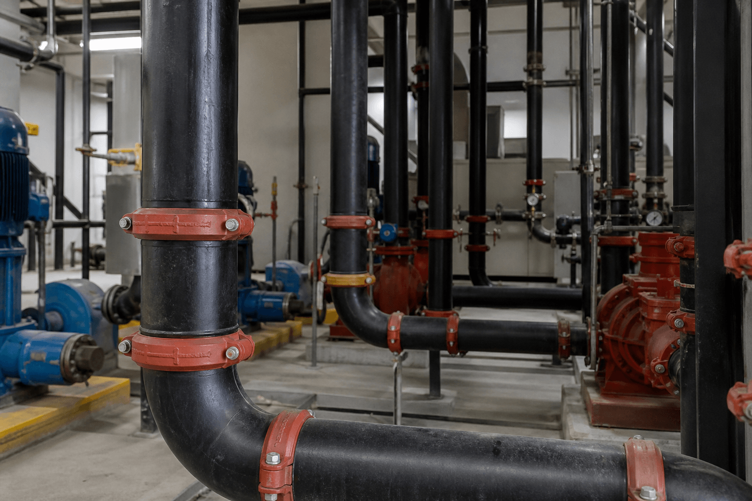 Cuarto de máquinas con tubería ranurada HVAC